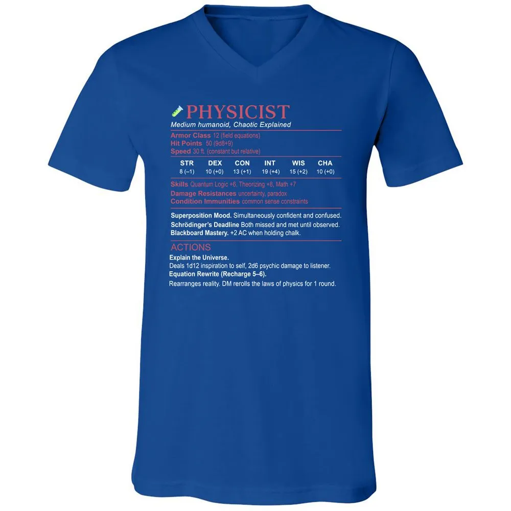 Physicist Stats Unisex V-Neck T-Shirt - True Royal - 4