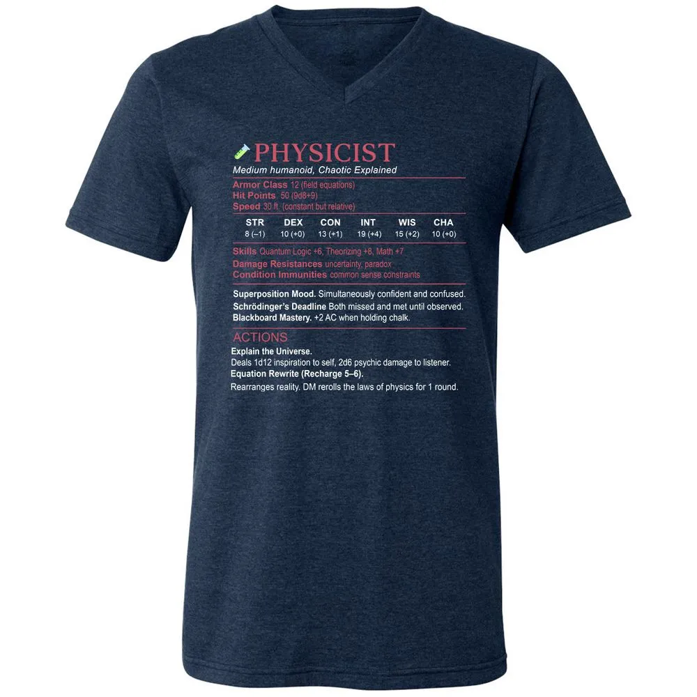 Physicist Stats Unisex V-Neck T-Shirt - Heather Navy - 15