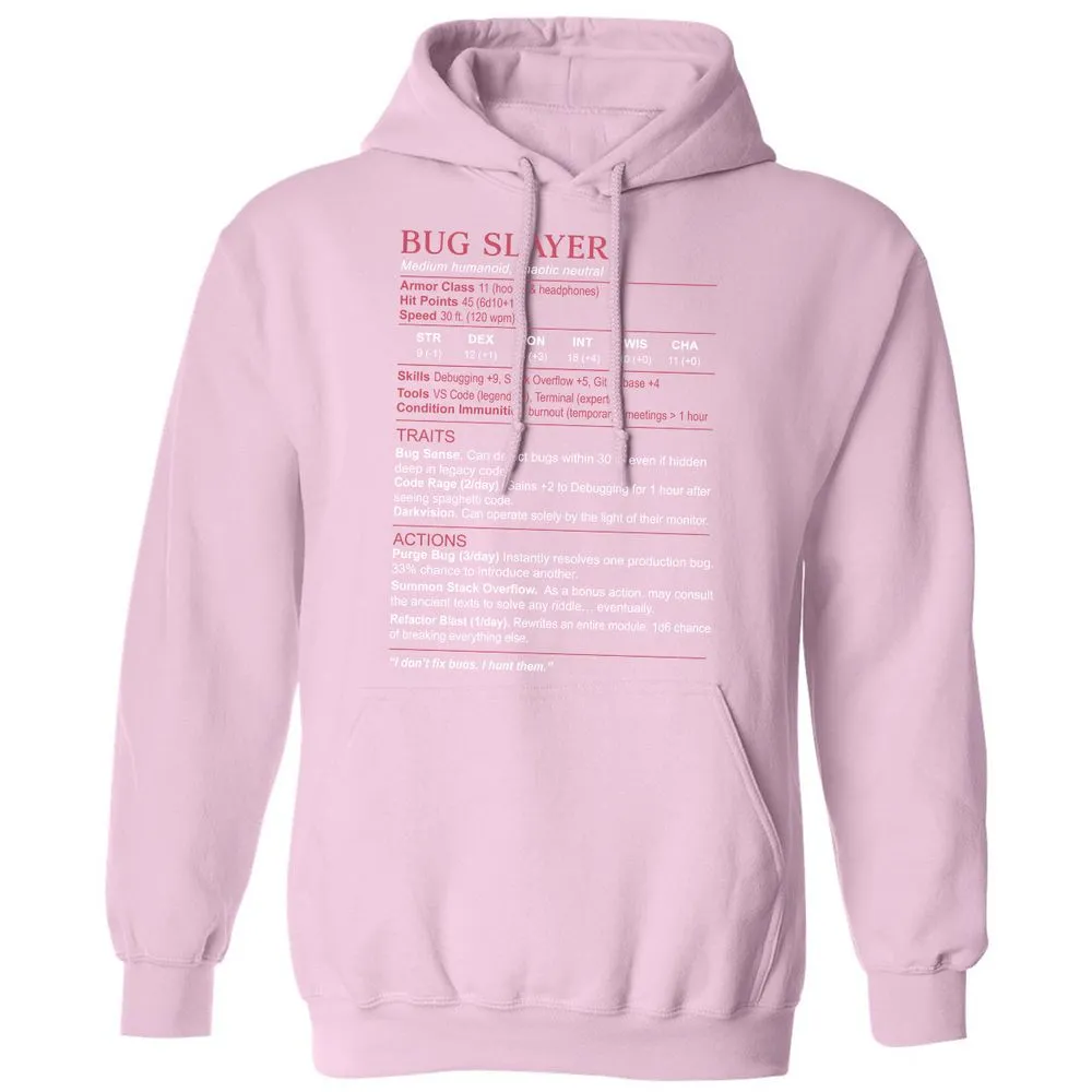 Software Engineer Stats (Bug Slayer) Classic Unisex Hoodie - Light Pink - 3