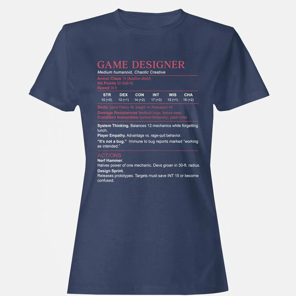 Game Designer Stats Women's T-Shirt - Navy - 10
