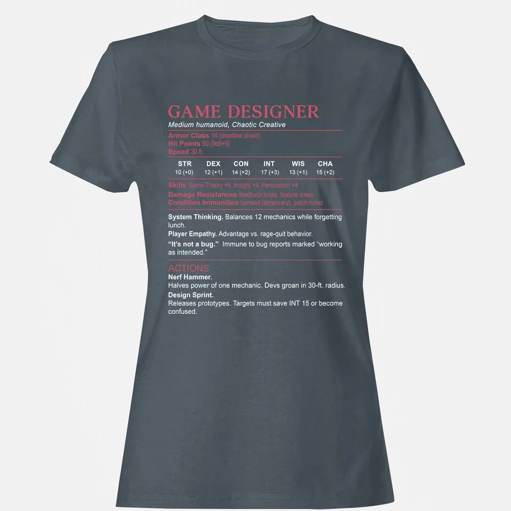 Game Designer Stats Women's T-Shirt - Charcoal - 3