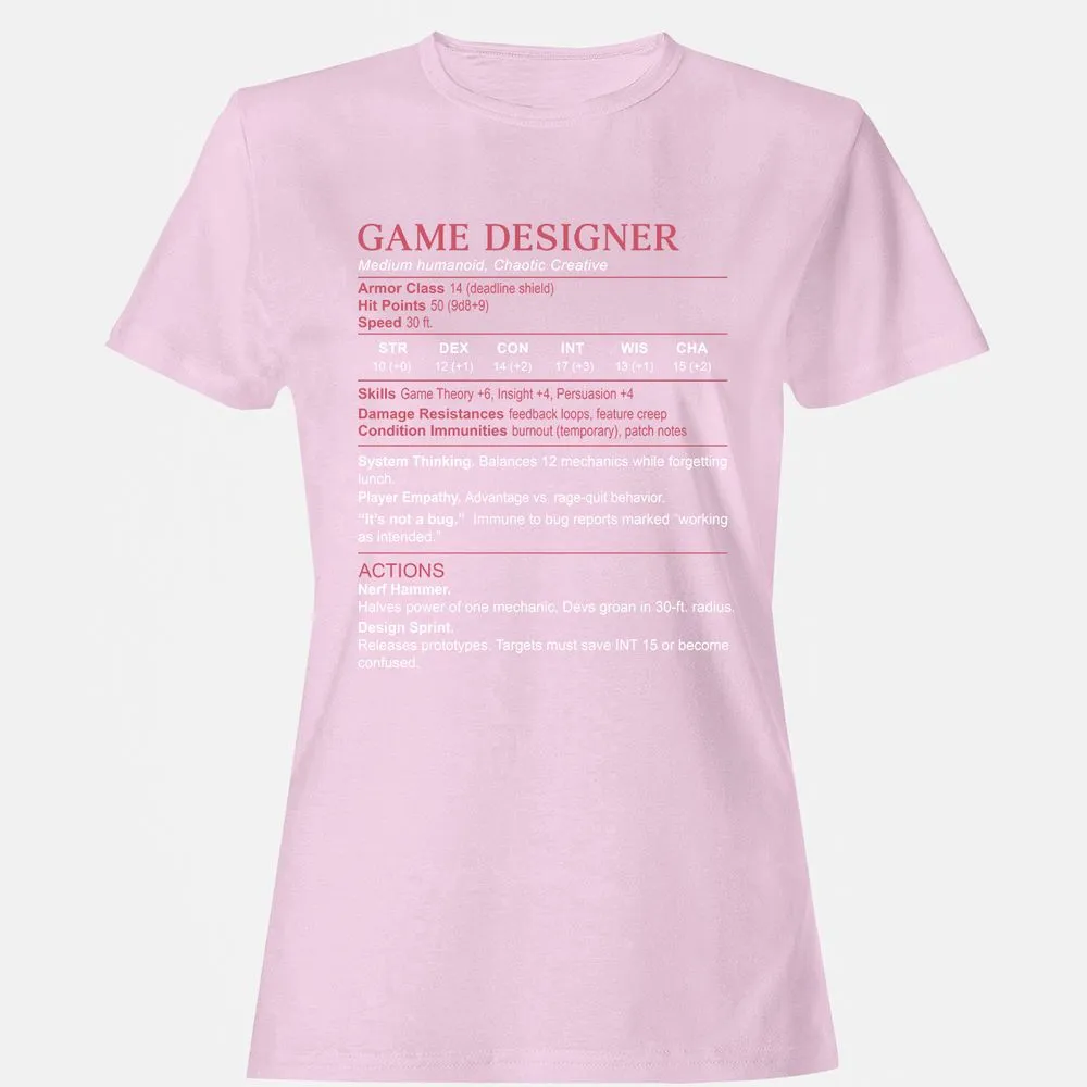 Game Designer Stats Women's T-Shirt - Light Pink - 9