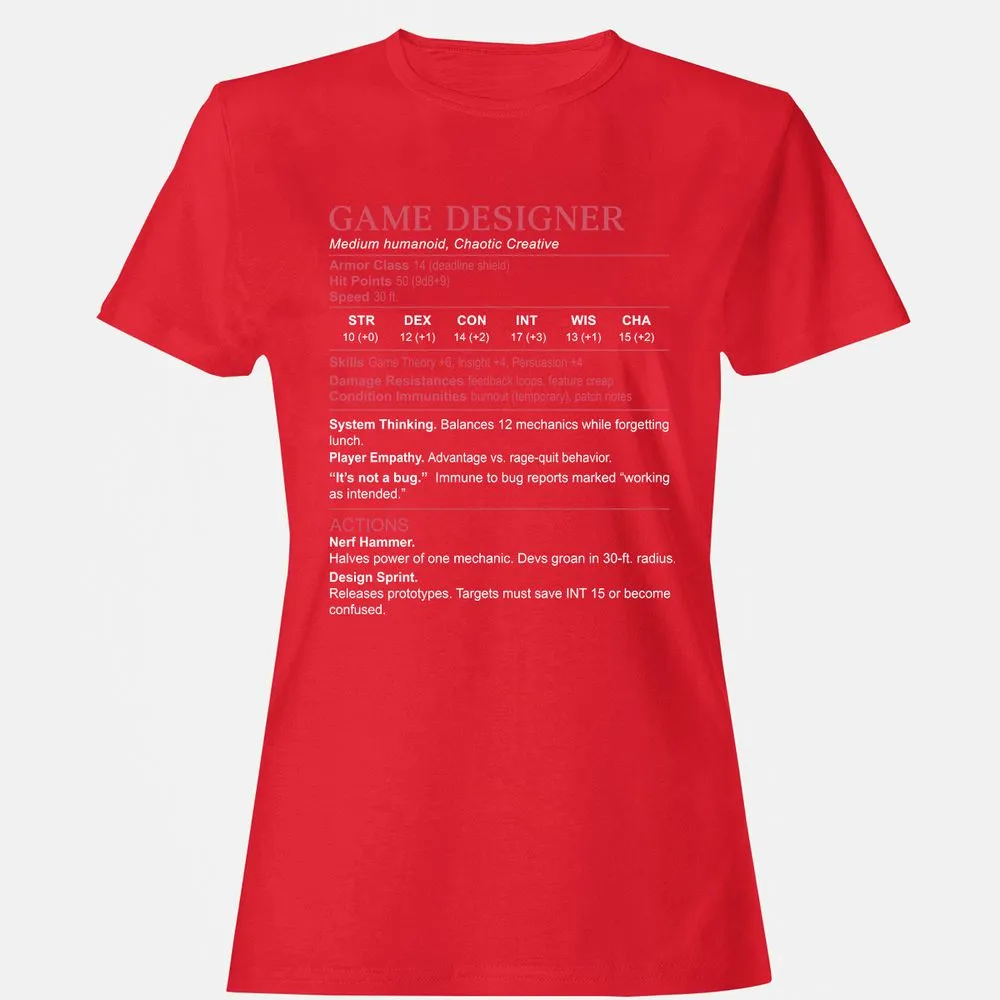 Game Designer Stats Women's T-Shirt - Red - 13