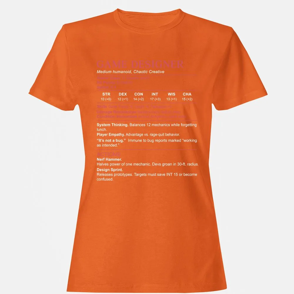 Game Designer Stats Women's T-Shirt - Orange - 11