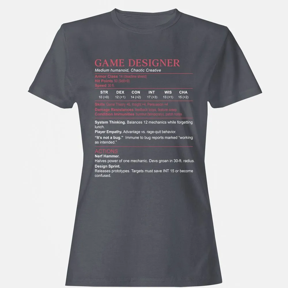 Game Designer Stats Women's T-Shirt - Dark Heather - 5