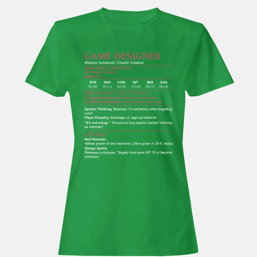 Game Designer Stats Women's T-Shirt - Irish Green - 7