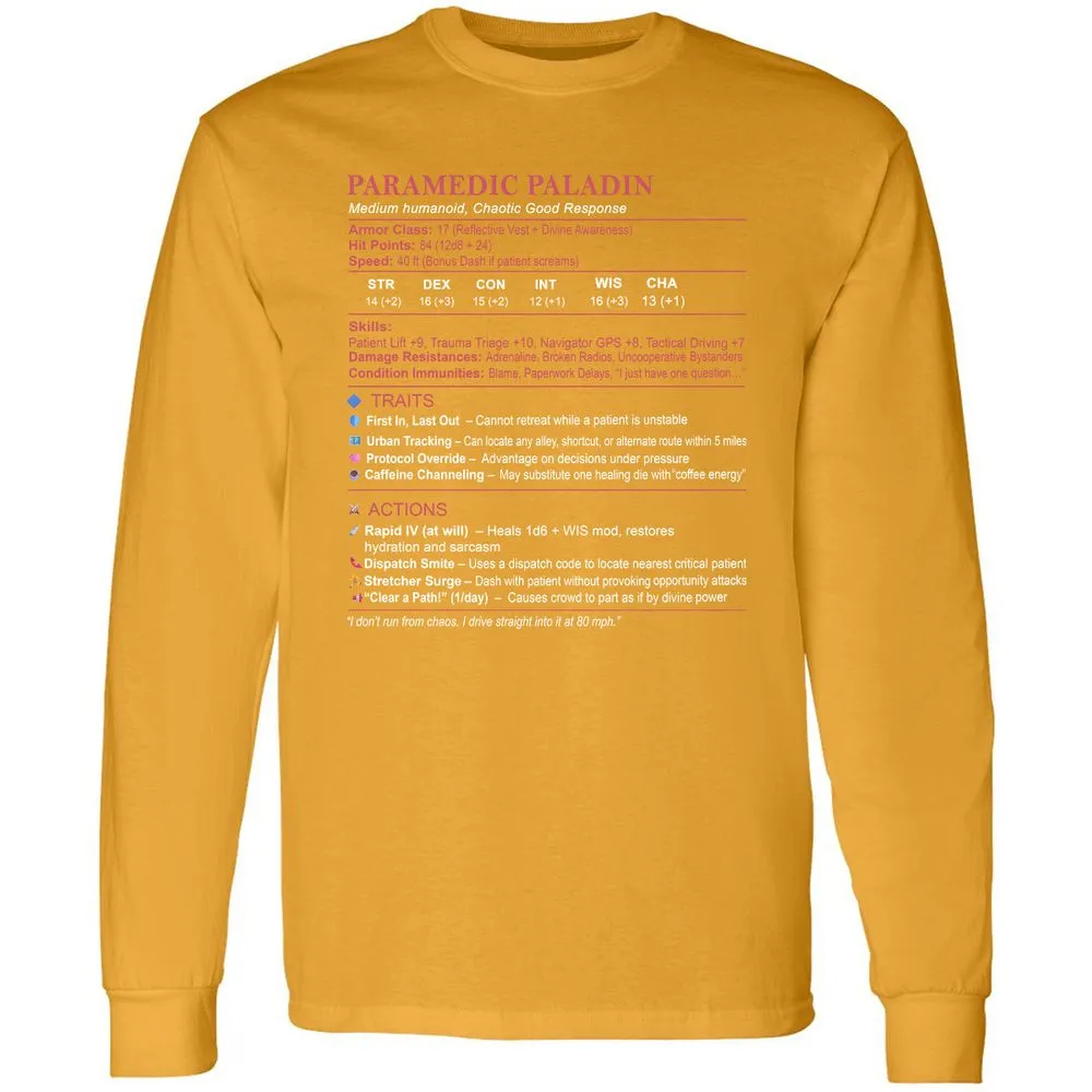 Paramedic Stats Long Sleeve T-Shirt - Gold - 9