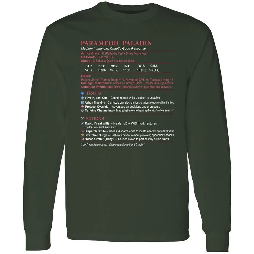 Paramedic Stats Long Sleeve T-Shirt - Forest Green - 4