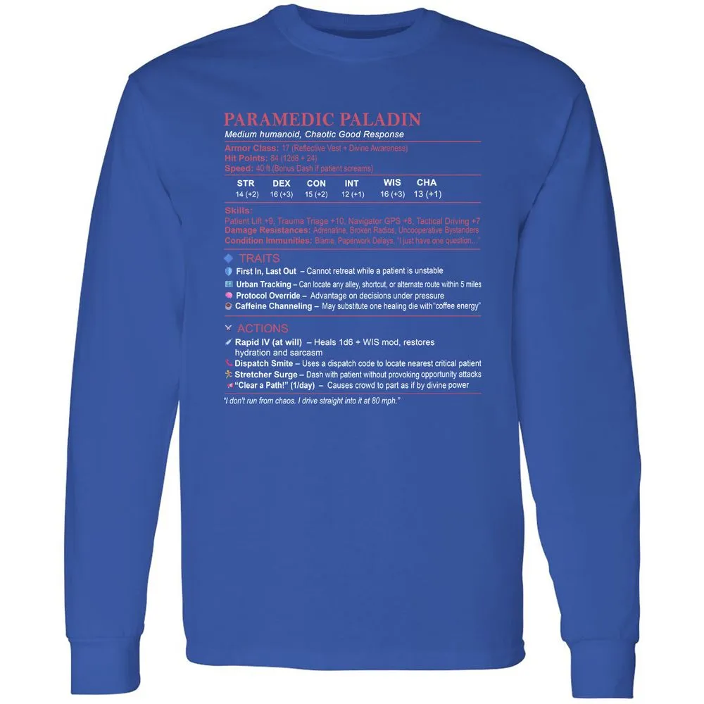 Paramedic Stats Long Sleeve T-Shirt - Royal - 8