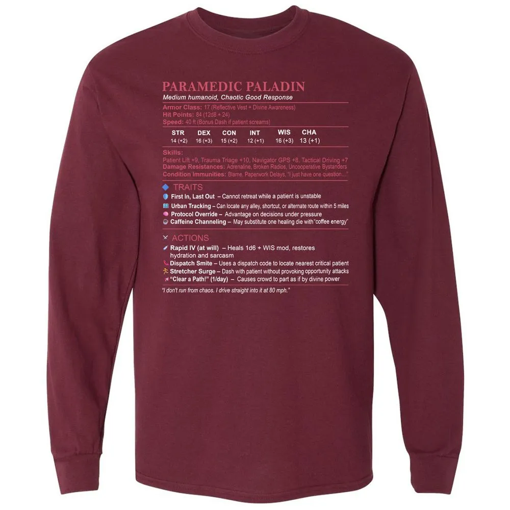 Paramedic Stats Long Sleeve T-Shirt - Maroon - 11