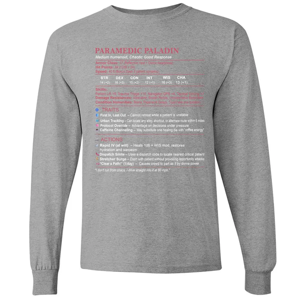 Paramedic Stats Long Sleeve T-Shirt - Graphite Heather - 6