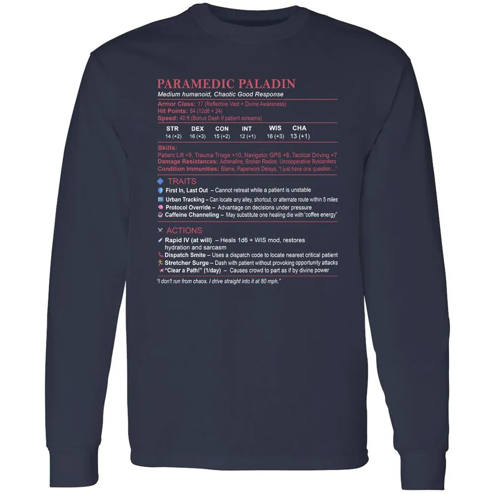 Paramedic Stats Long Sleeve T-Shirt - Navy - 2
