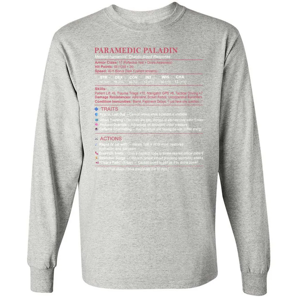 Paramedic Stats Long Sleeve T-Shirt - Ash - 7