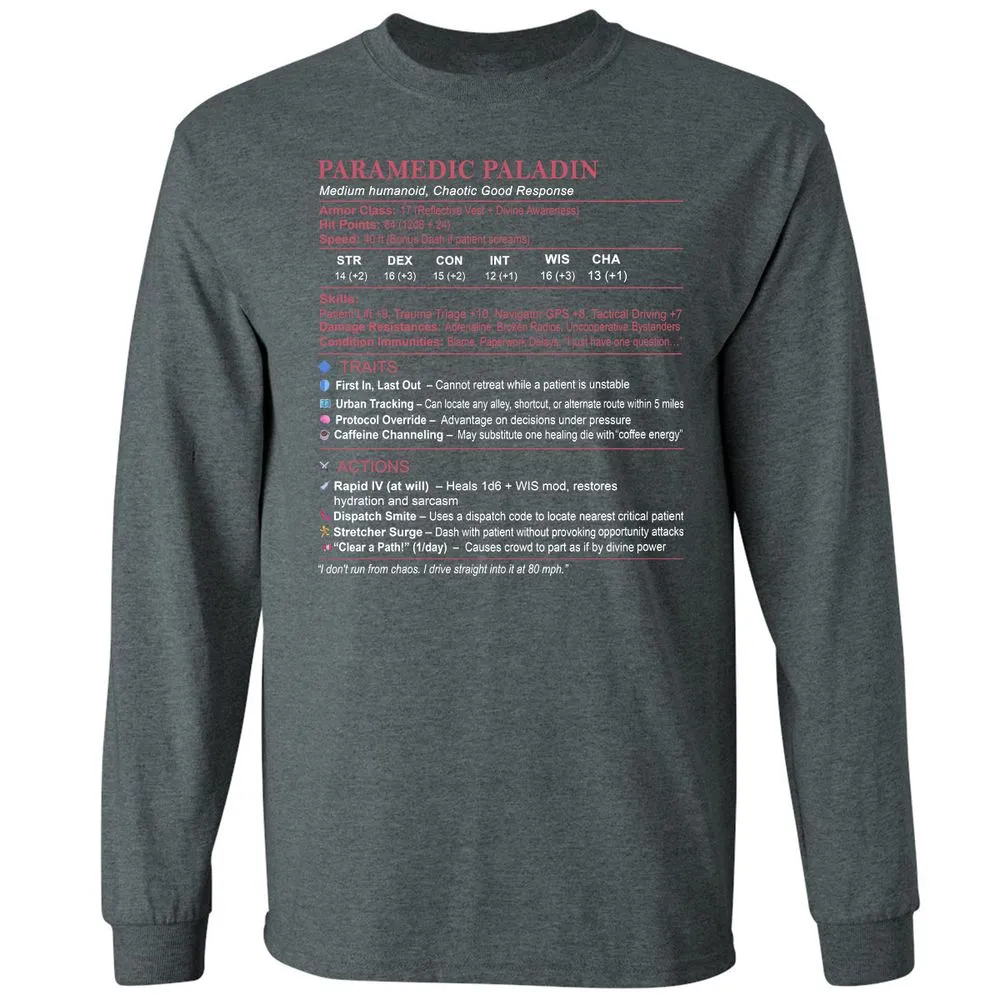 Paramedic Stats Long Sleeve T-Shirt - Dark Heather - 15