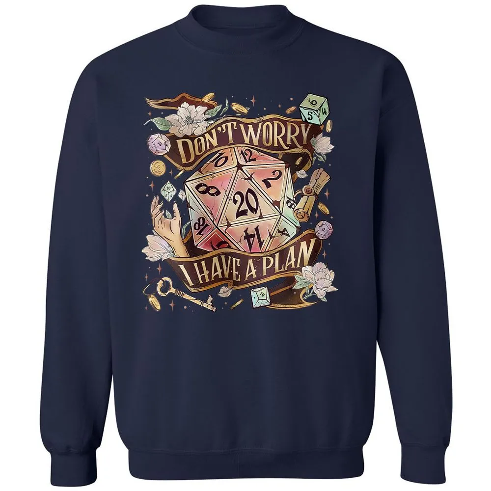 Floral Don't Worry I Have A Plan Classic Unisex Sweatshirt - Navy - 2