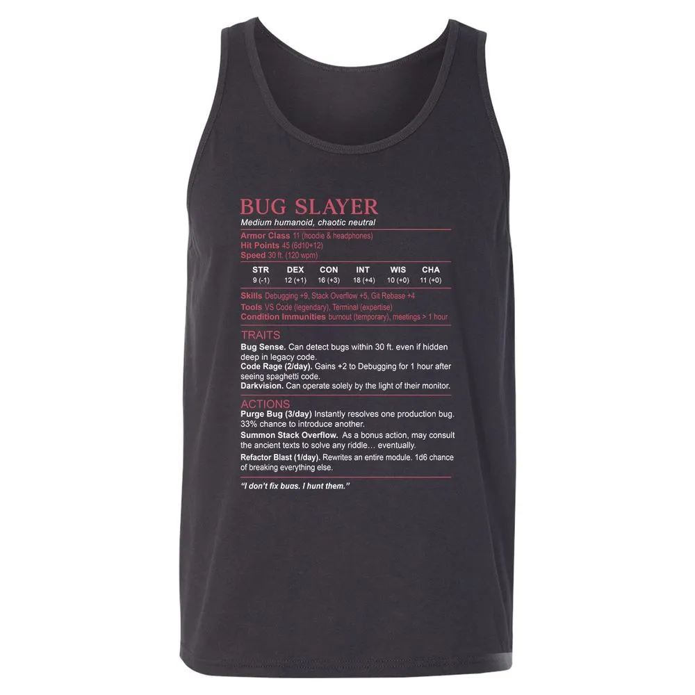 Software Engineer Stats (Bug Slayer) Unisex Jersey Tank - Dark Grey - 7