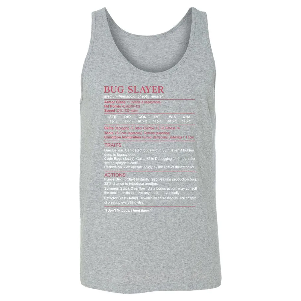 Software Engineer Stats (Bug Slayer) Unisex Jersey Tank - Athletic Heather - 4