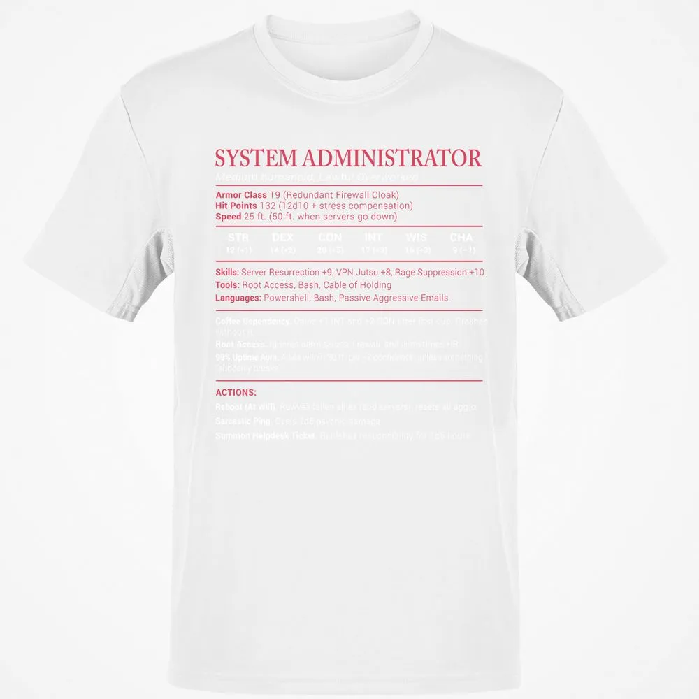 System Administrator Stats Classic Unisex T-Shirt - White - 12