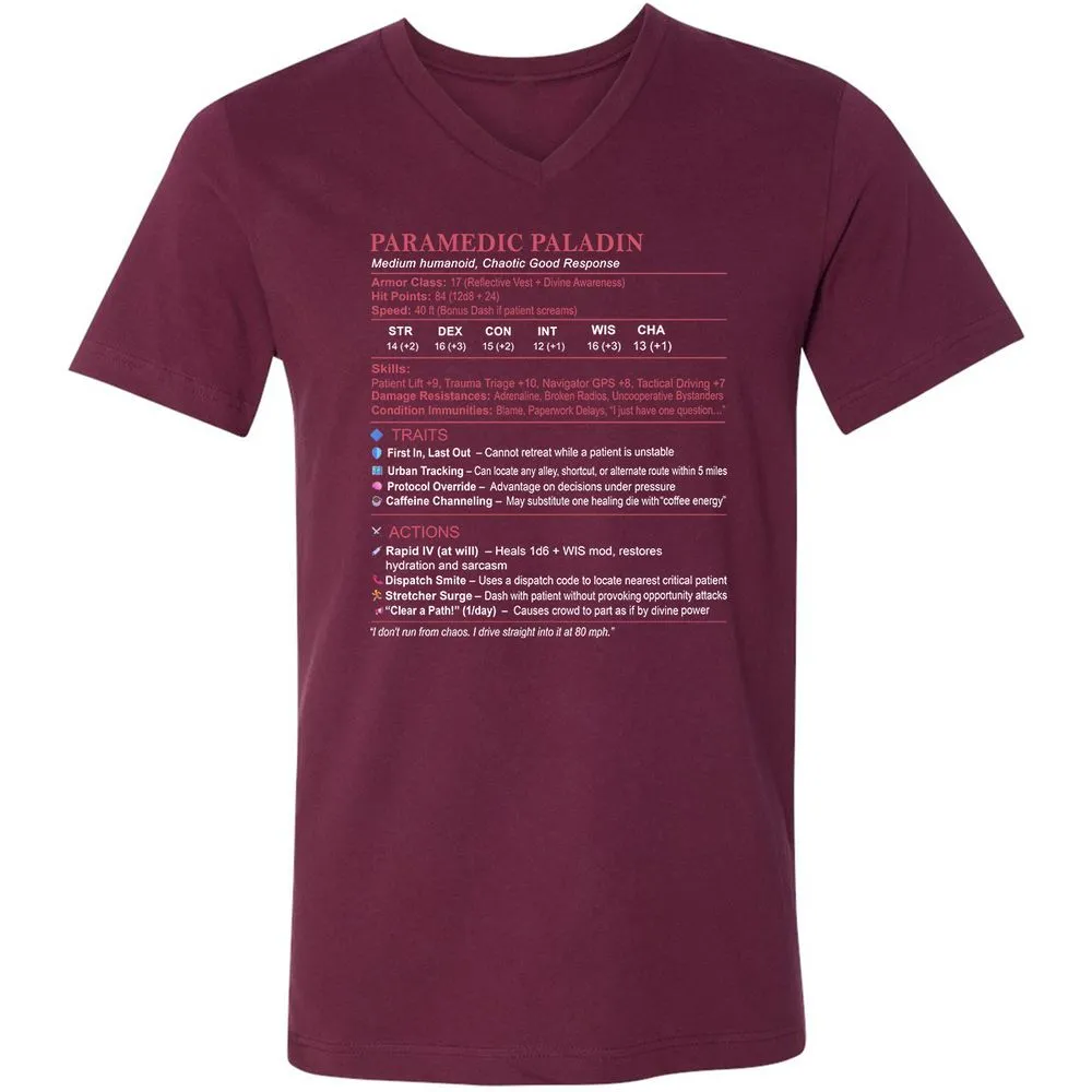 Paramedic Stats Unisex V-Neck T-Shirt - Maroon - 6