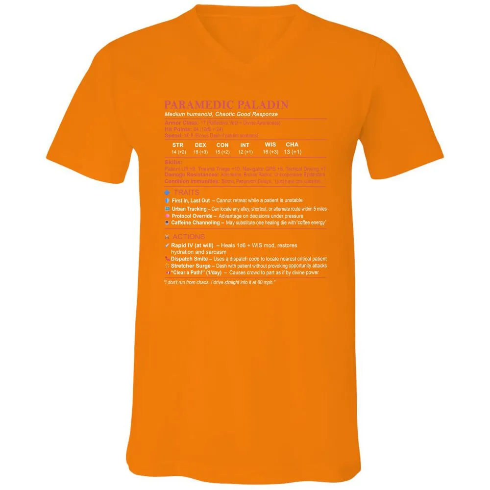 Paramedic Stats Unisex V-Neck T-Shirt - Orange - 11