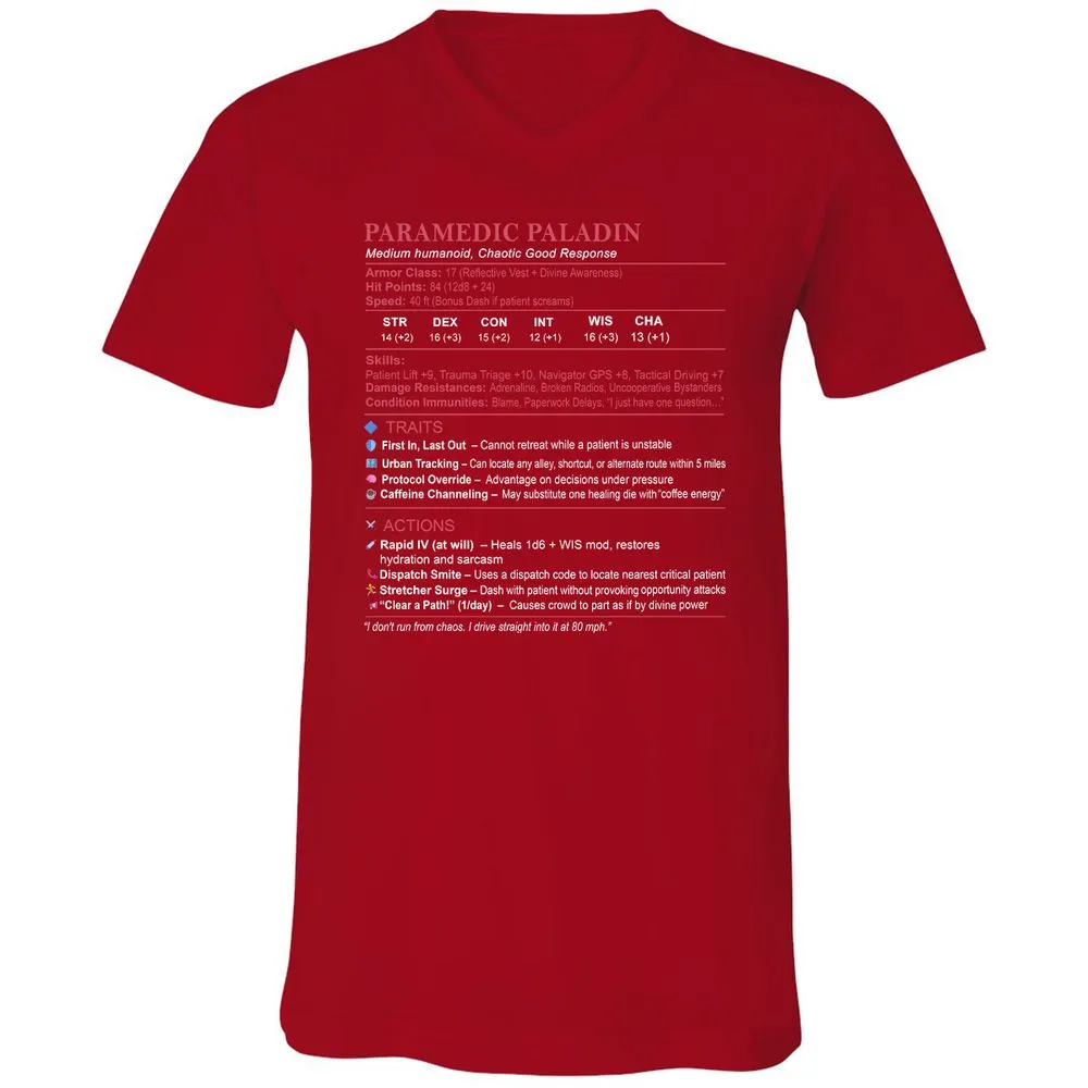 Paramedic Stats Unisex V-Neck T-Shirt - Red - 3