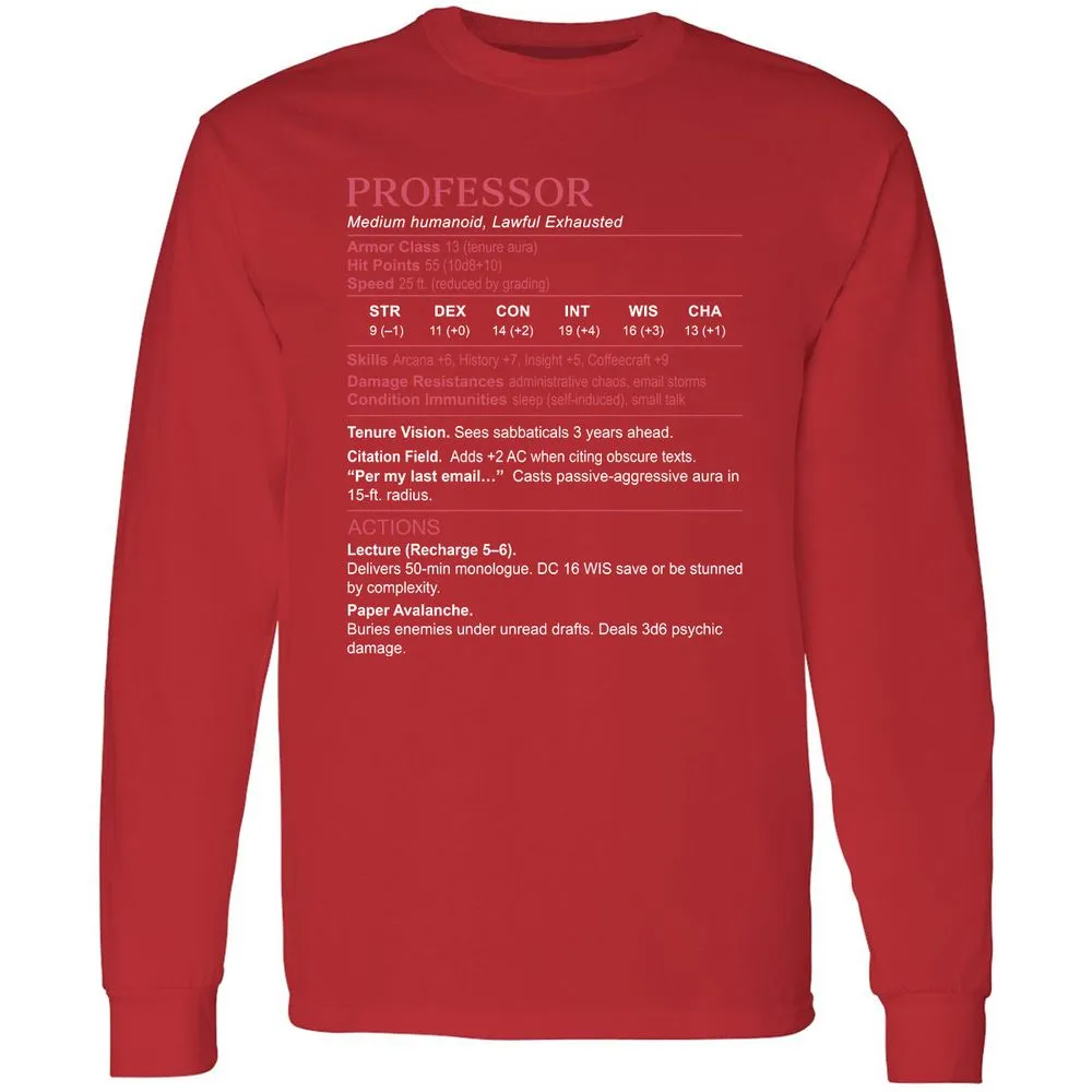 Professor Stats Long Sleeve T-Shirt - Red - 14