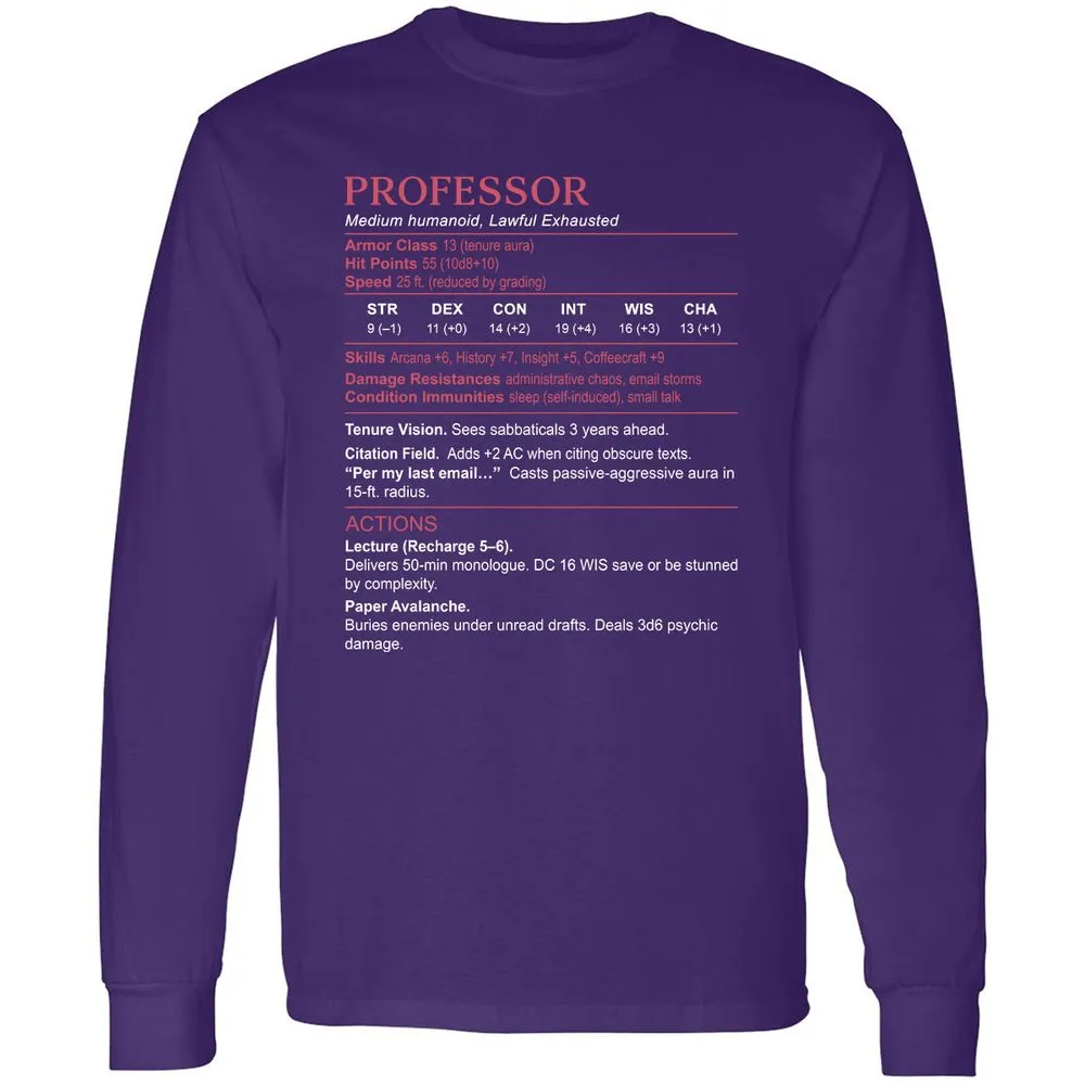 Professor Stats Long Sleeve T-Shirt - Purple - 13