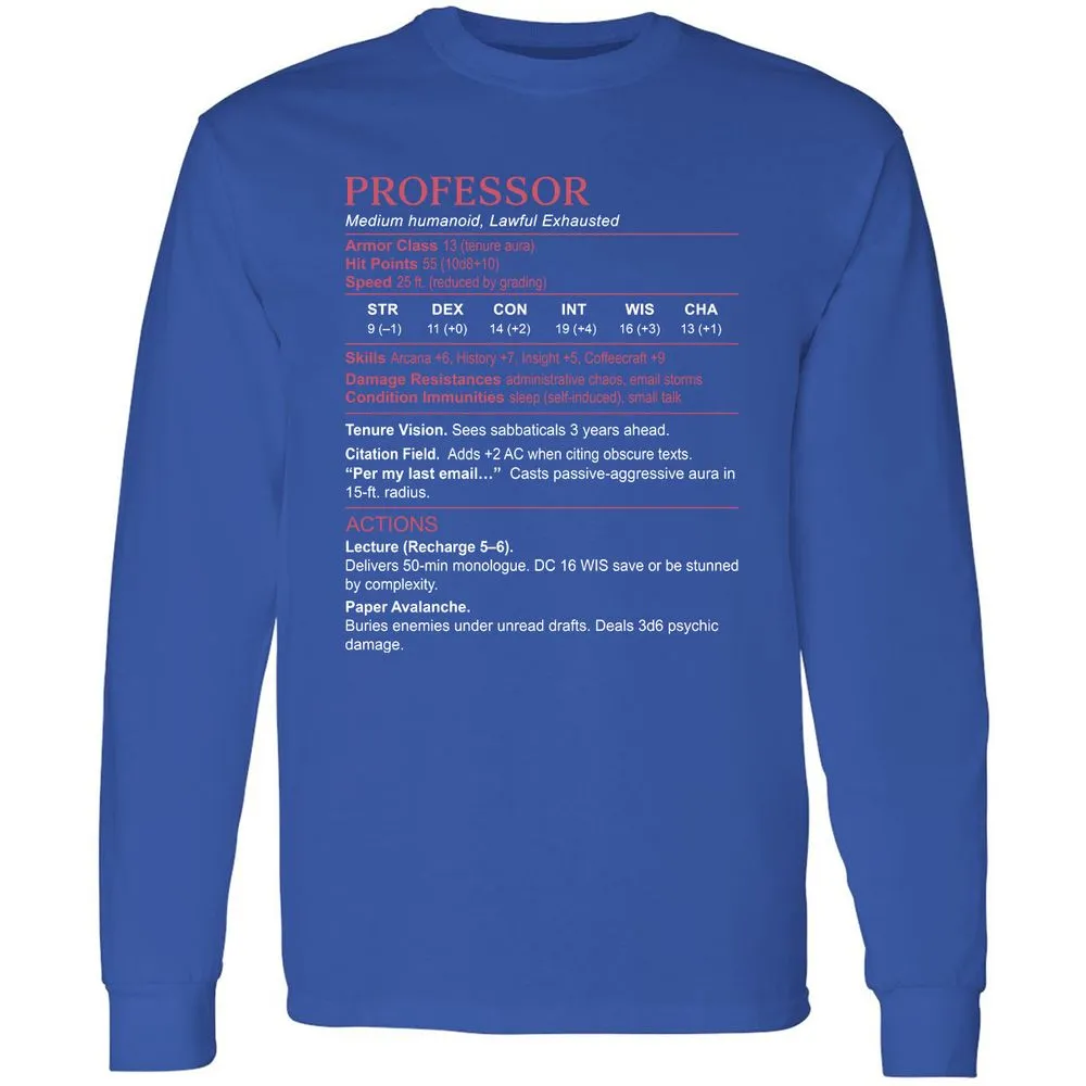 Professor Stats Long Sleeve T-Shirt - Royal - 8