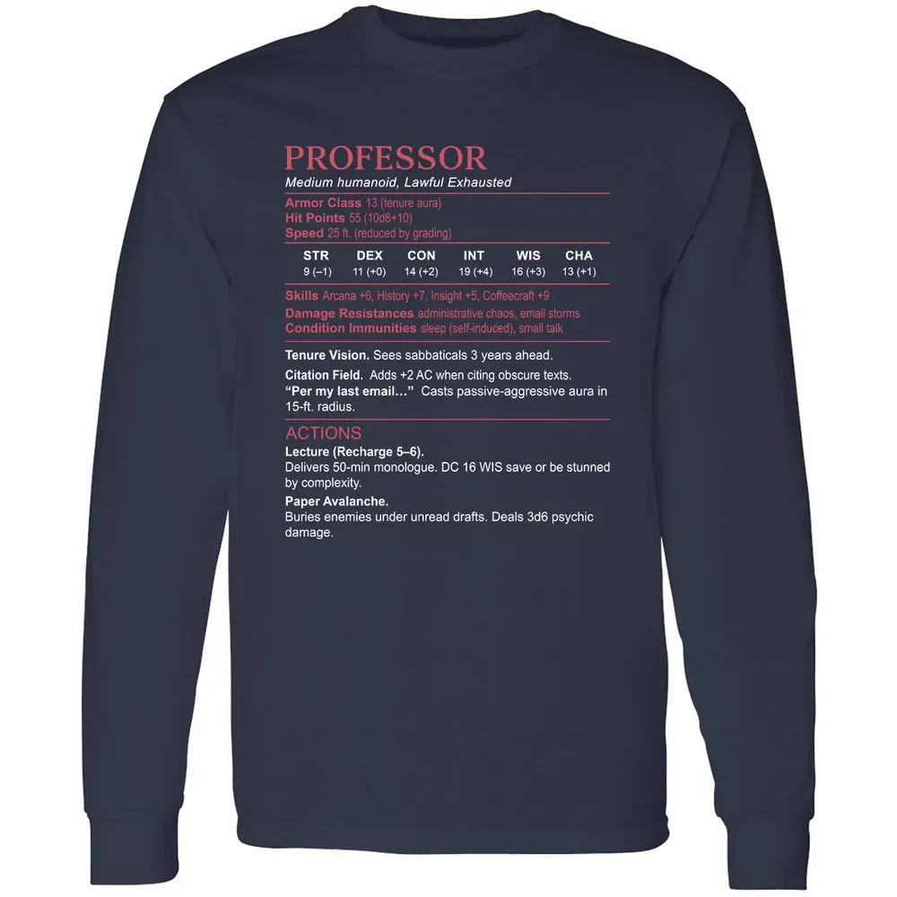 Professor Stats Long Sleeve T-Shirt - Navy - 2