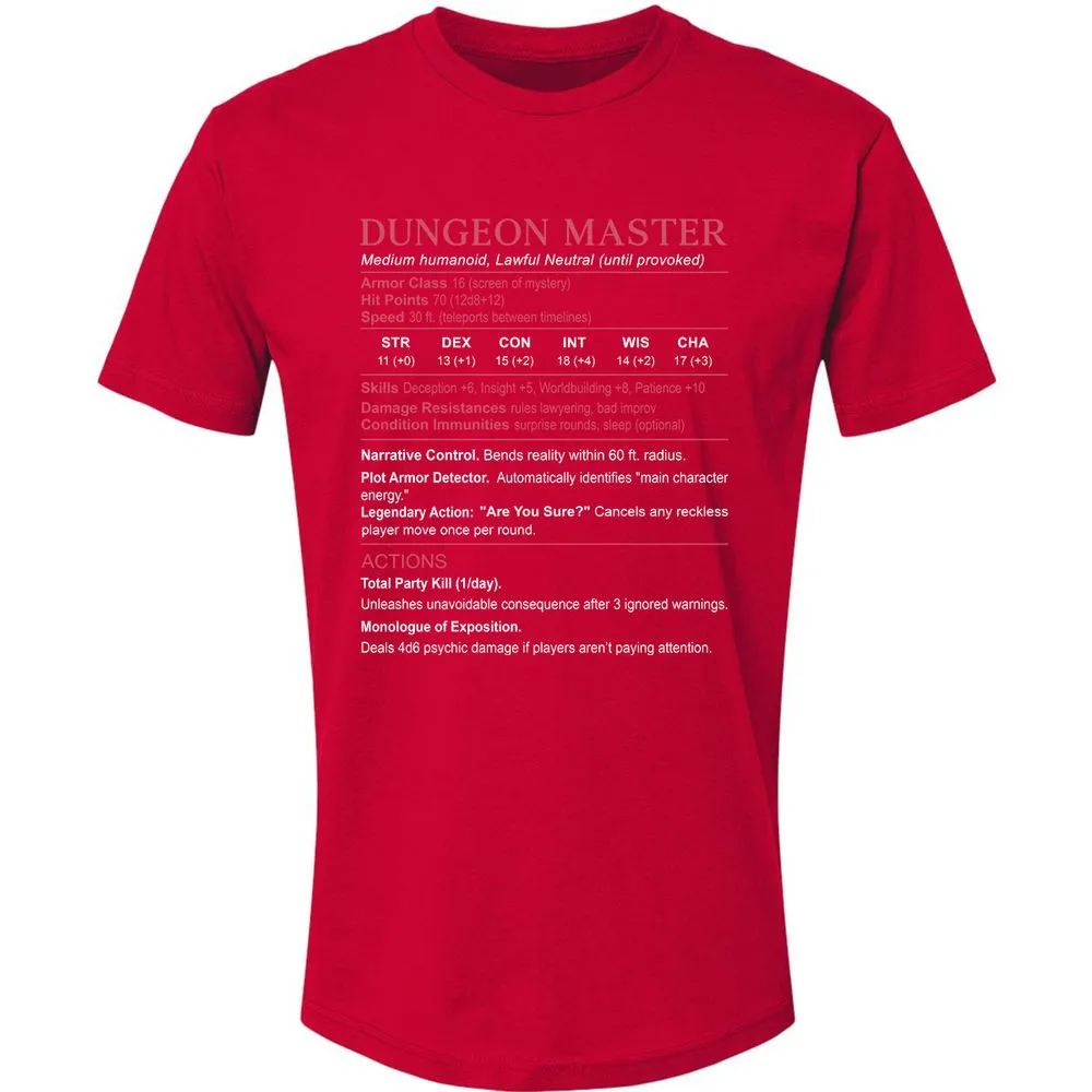 Dungeon Master Stats Premium Unisex T-Shirt - Red - 6