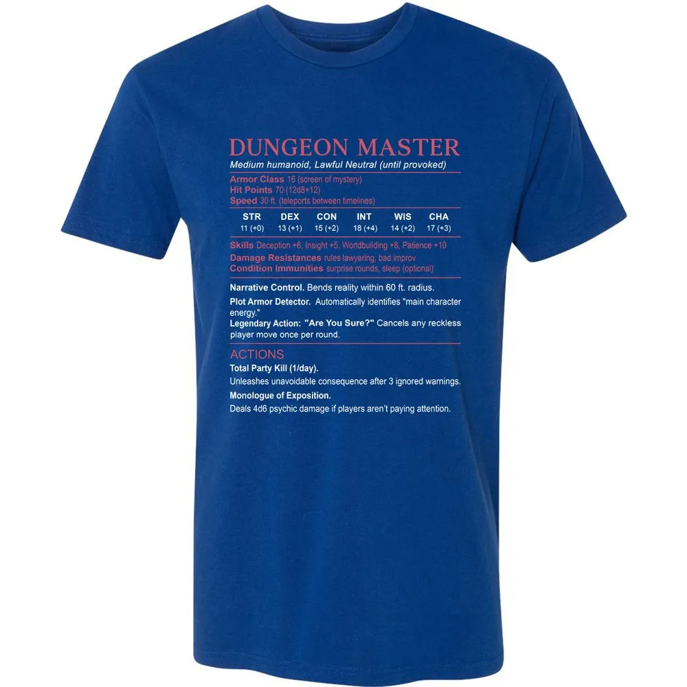 Dungeon Master Stats Premium Unisex T-Shirt - Royal - 10