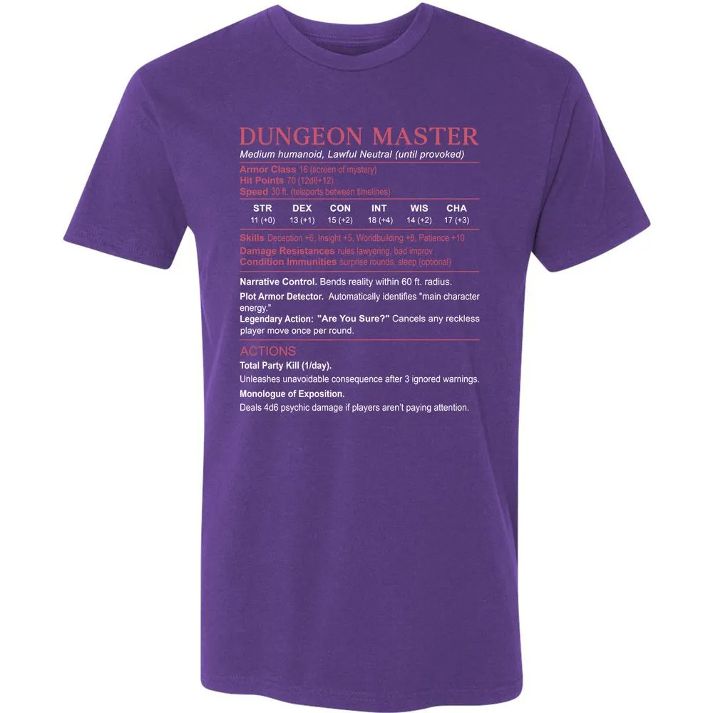 Dungeon Master Stats Premium Unisex T-Shirt - Purple Rush - 7