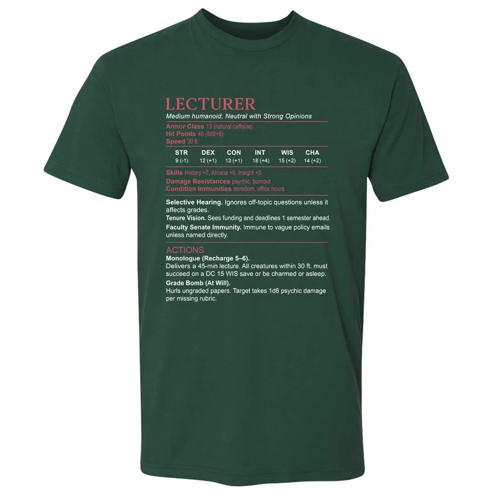 Lecturer Stats Premium Unisex T-Shirt - Forest Green - 13