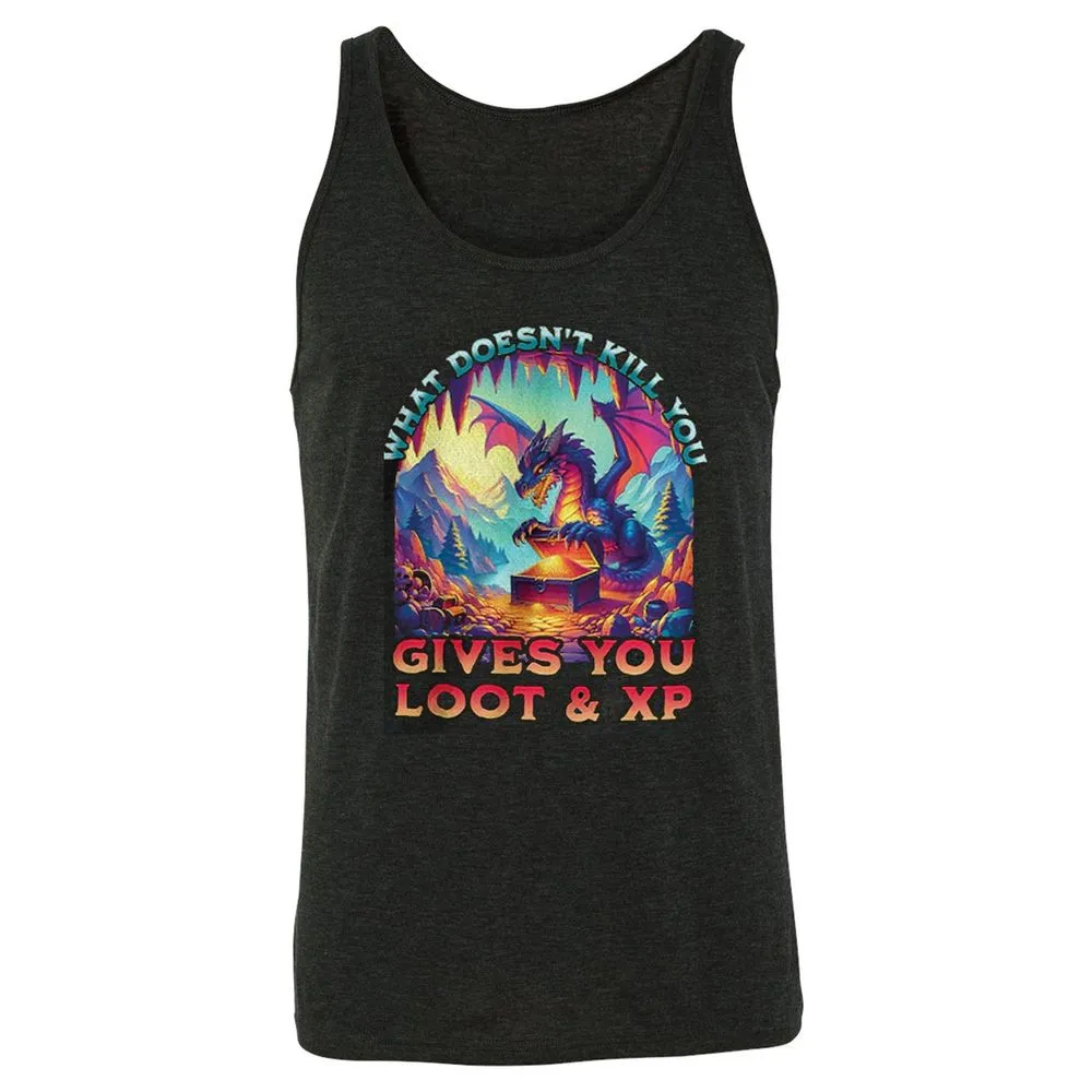 What Doesn't Kill You Give You Loot & XP Unisex Jersey Tank - Charcoal Black Triblend - 5
