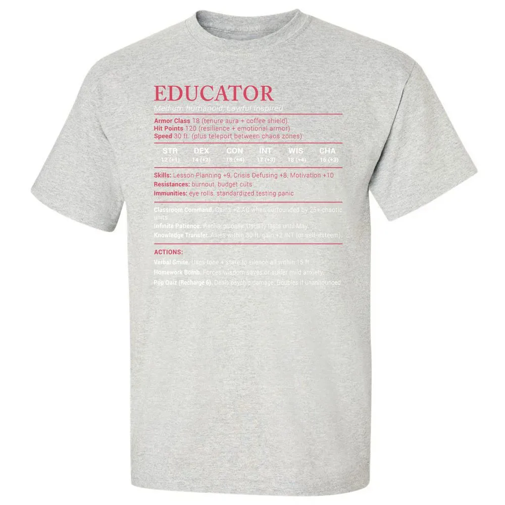 Educator Stats Classic Unisex T-Shirt - Ash - 2