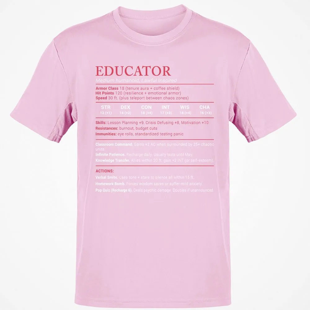 Educator Stats Classic Unisex T-Shirt - Light Pink - 5