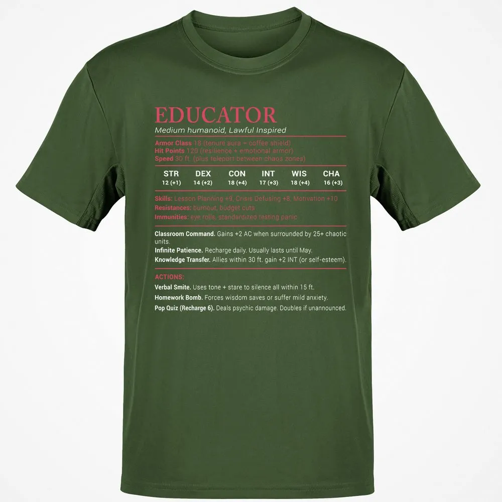 Educator Stats Classic Unisex T-Shirt - Military Green - 6