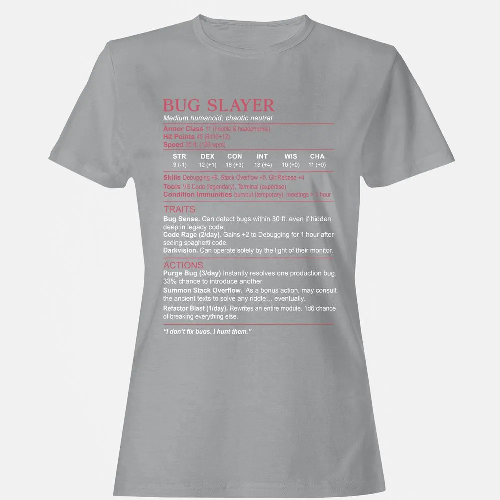 Software Engineer Stats (Bug Slayer) Women's T-Shirt - Sport Grey - 15