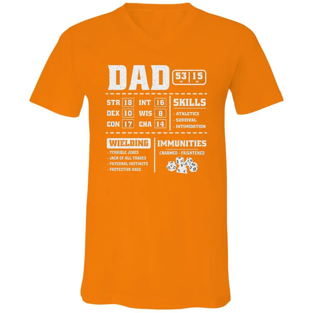 Dad Stat Block 2 Unisex V-Neck T-Shirt - Orange - 11