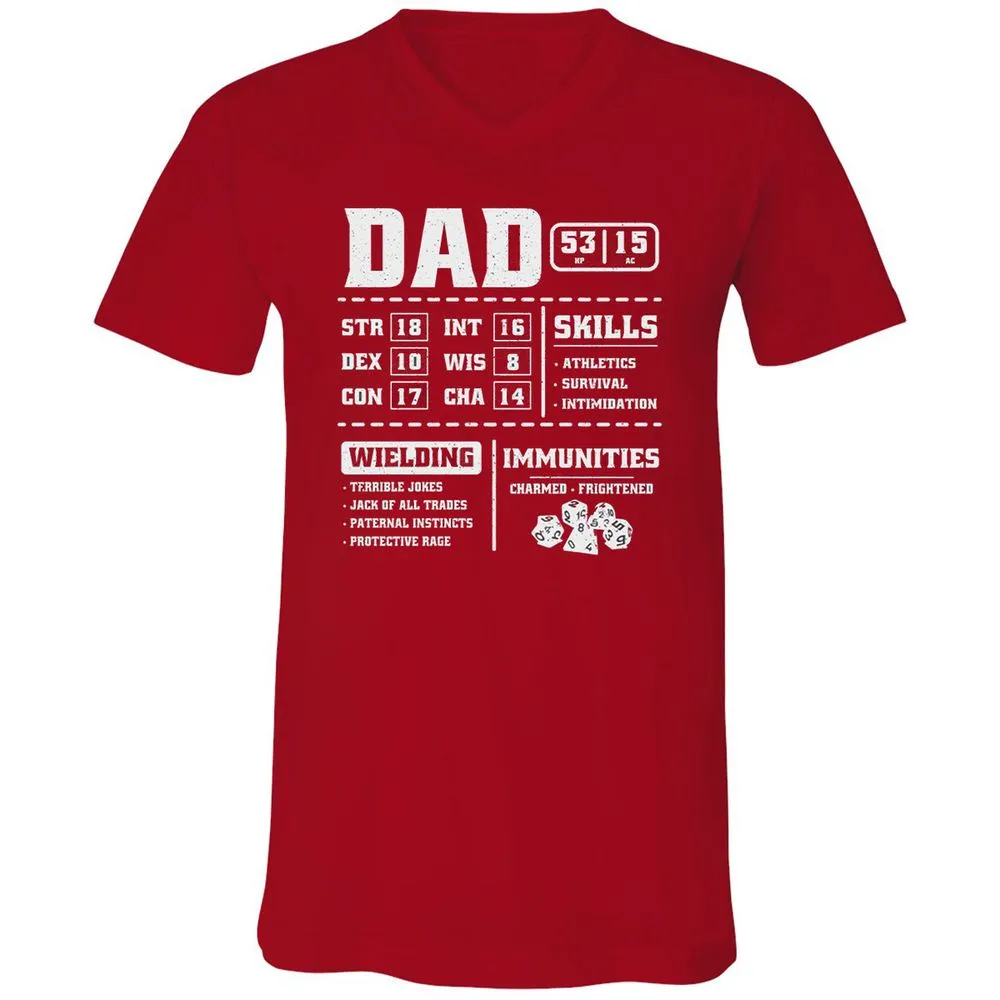 Dad Stat Block 2 Unisex V-Neck T-Shirt - Red - 3