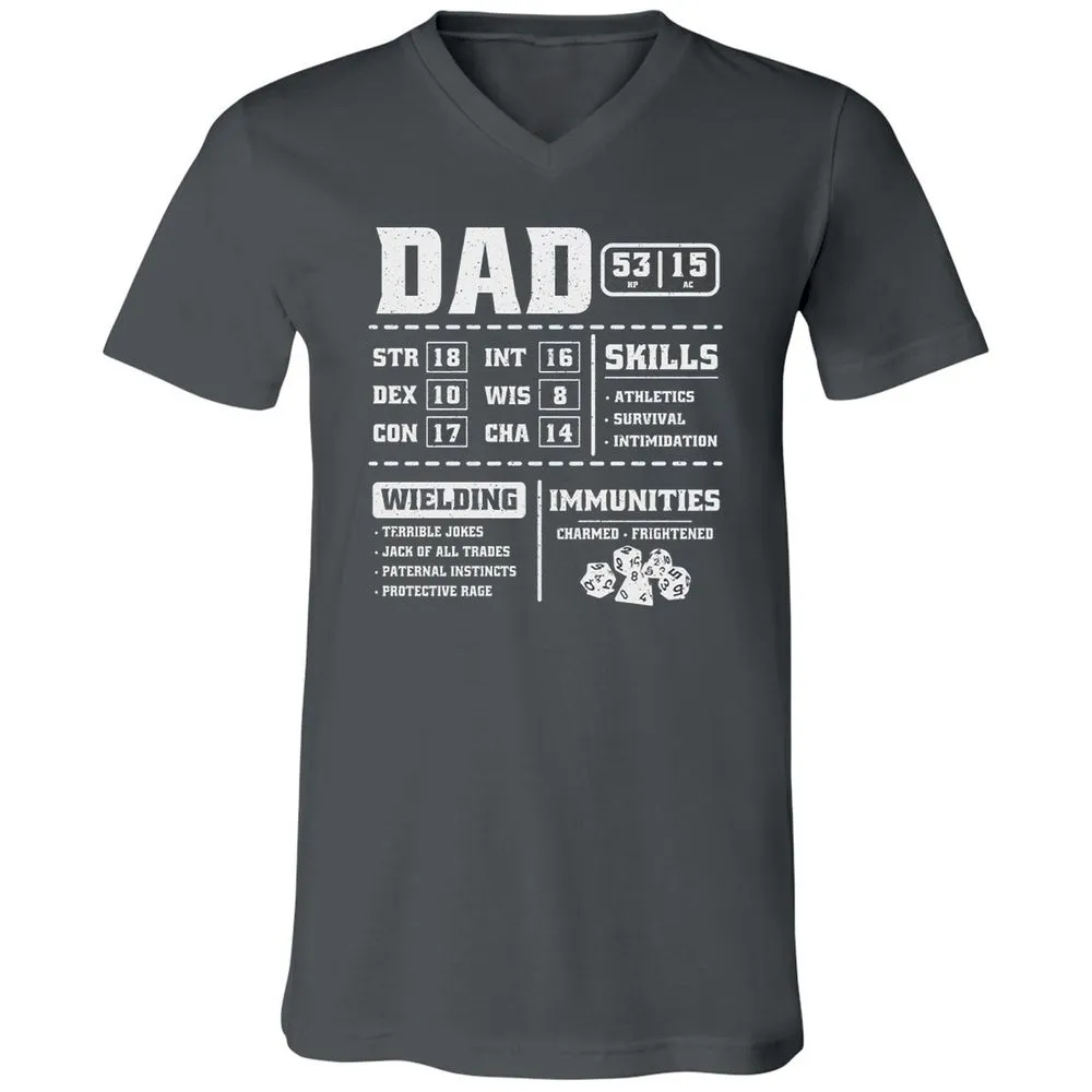 Dad Stat Block 2 Unisex V-Neck T-Shirt - Asphalt - 12