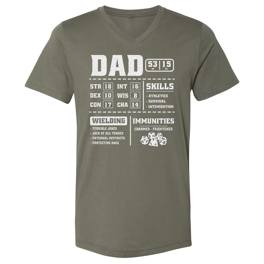 Dad Stat Block 2 Unisex V-Neck T-Shirt - Military Green - 10