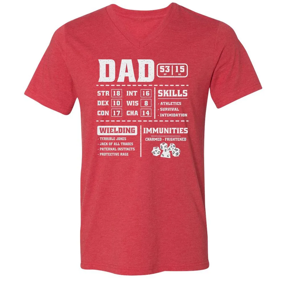 Dad Stat Block 2 Unisex V-Neck T-Shirt - Heather Red - 16