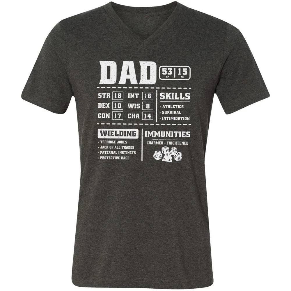 Dad Stat Block 2 Unisex V-Neck T-Shirt - Dark Grey Heather - 8