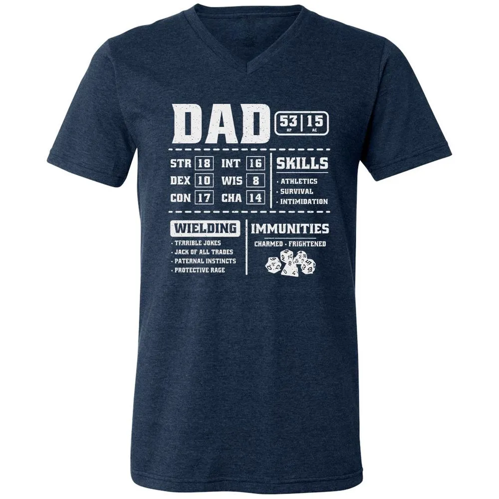 Dad Stat Block 2 Unisex V-Neck T-Shirt - Heather Navy - 15