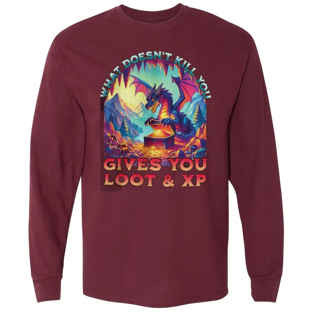 What Doesn't Kill You Give You Loot & XP Long Sleeve T-Shirt - Maroon - 11