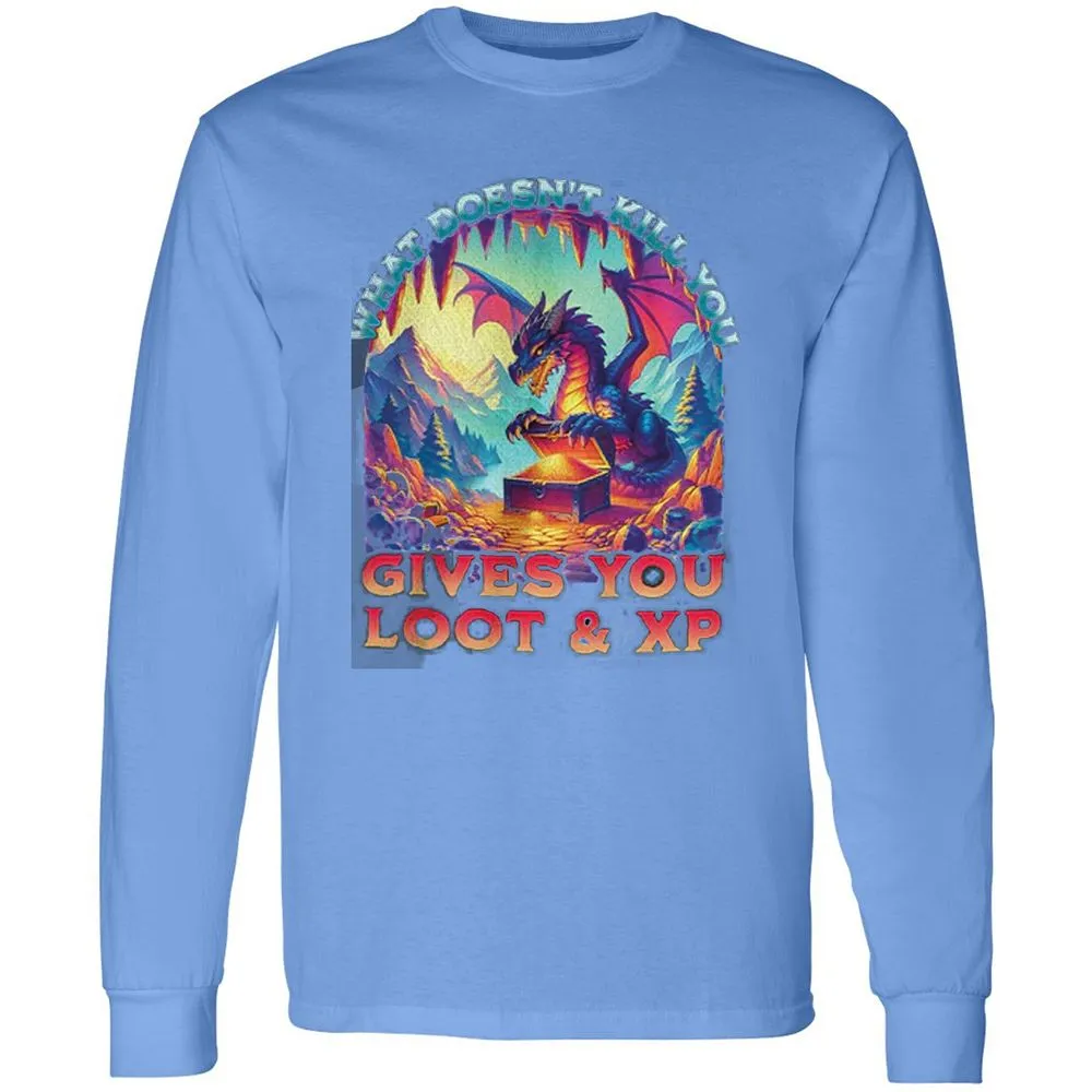 What Doesn't Kill You Give You Loot & XP Long Sleeve T-Shirt - Carolina Blue - 12