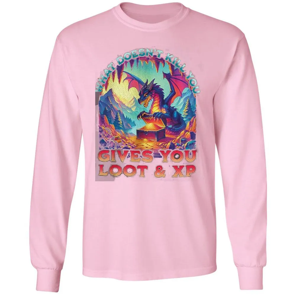 What Doesn't Kill You Give You Loot & XP Long Sleeve T-Shirt - Light Pink - 3