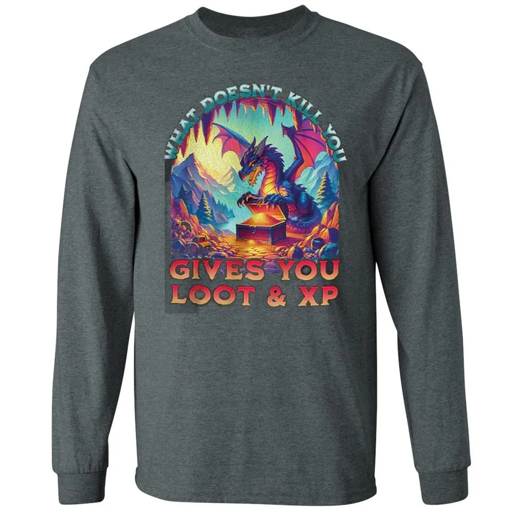 What Doesn't Kill You Give You Loot & XP Long Sleeve T-Shirt - Dark Heather - 15