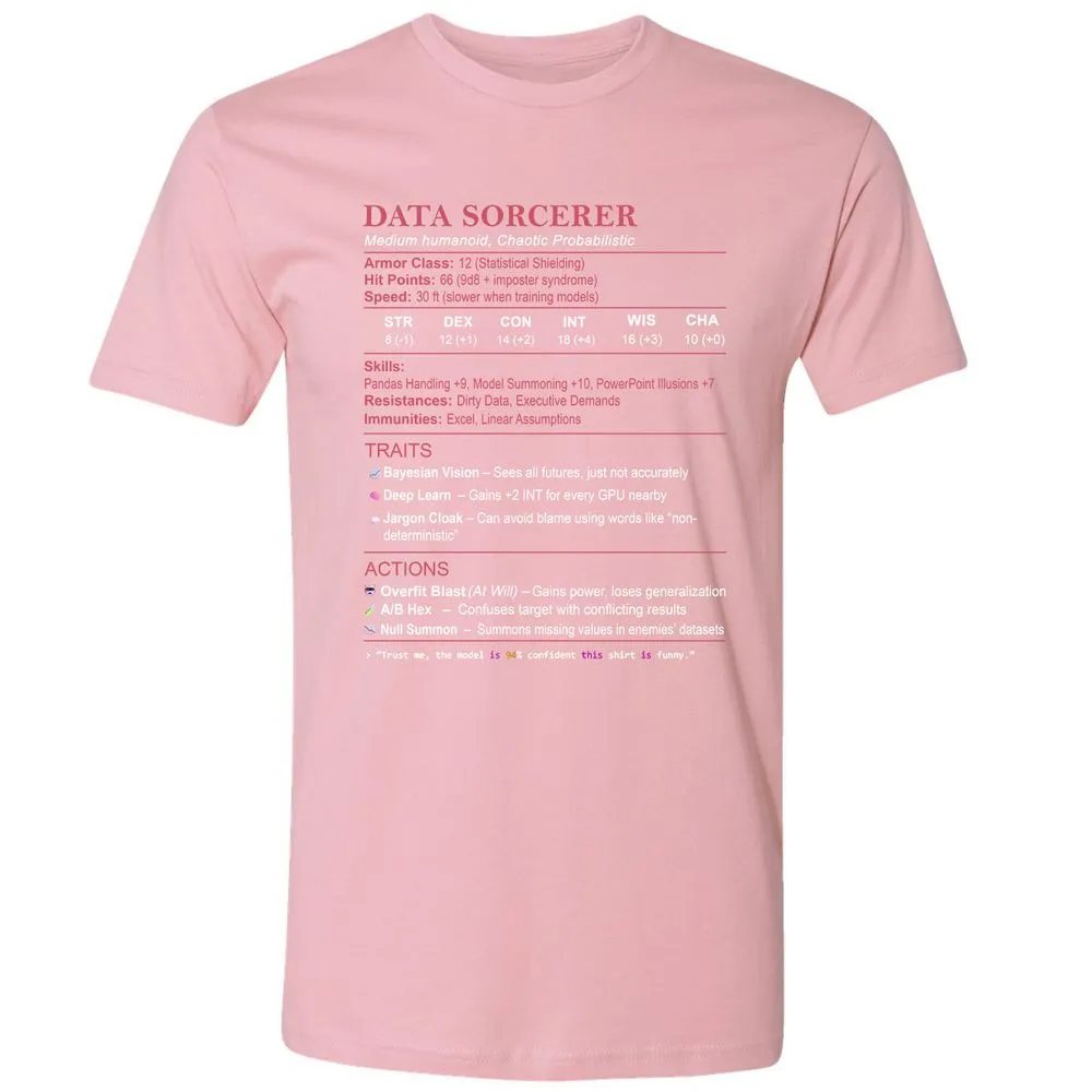 Data Scientist Stats (Data Sorcerer) Premium Unisex T-Shirt - Light Pink - 3